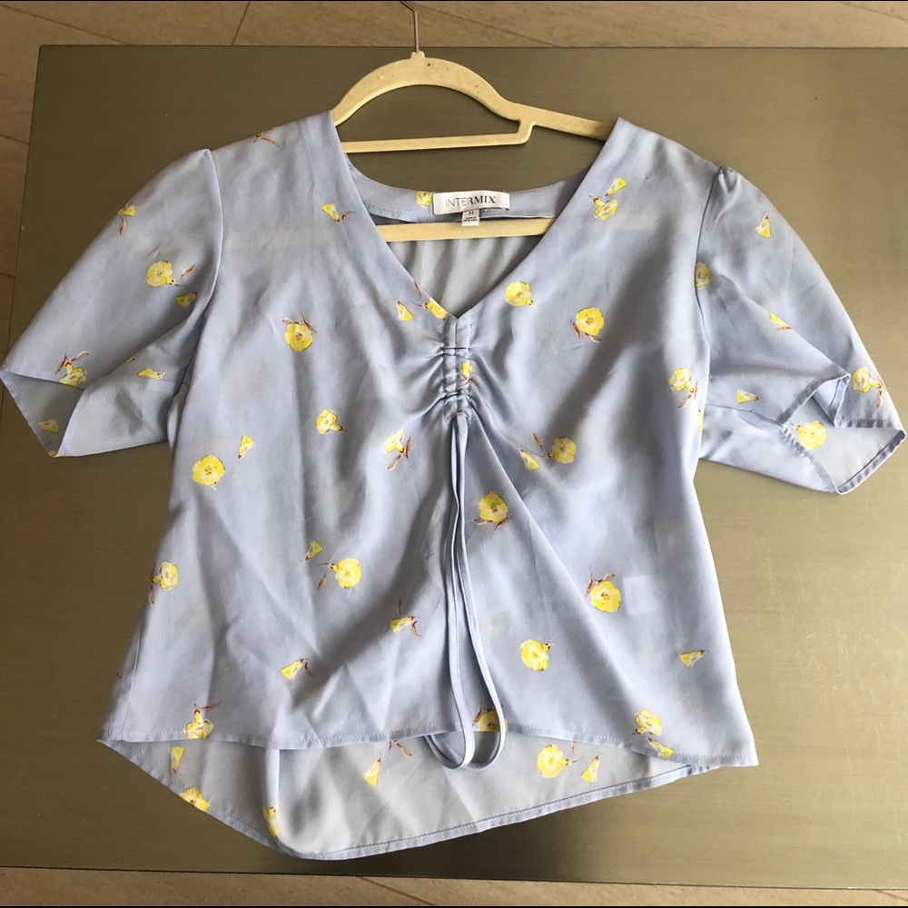 INTERMIX blue silk “cropped” top